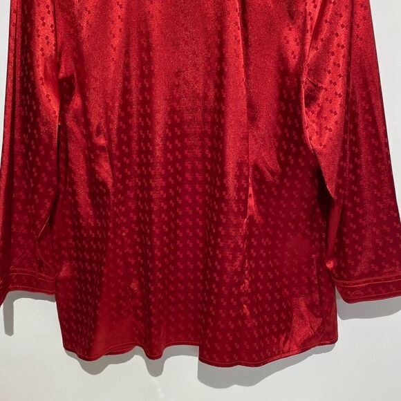 Covington Women's Red Textured Satin Stand Up Collar Woven Blouse Size Large NWT - Picture 8 of 11